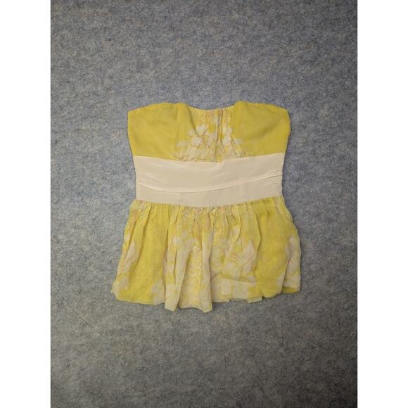 Tracy Reese Y2K Yellow Sleeveless 100% Silk Side Zip Bow Back Shirt Sz 4 Floral - Picture 1 of 7